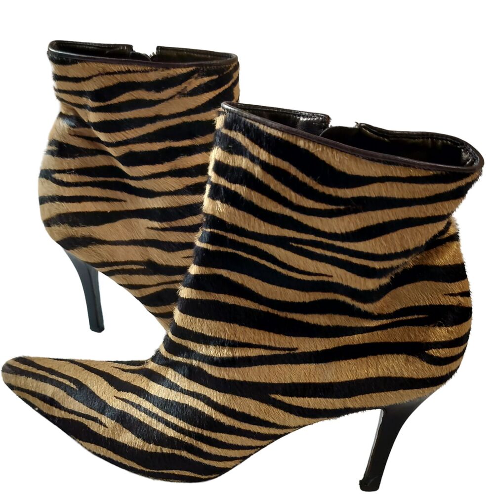 Antonio Melani Size 8 Zebra Print Pony Skin Stilleto Boots